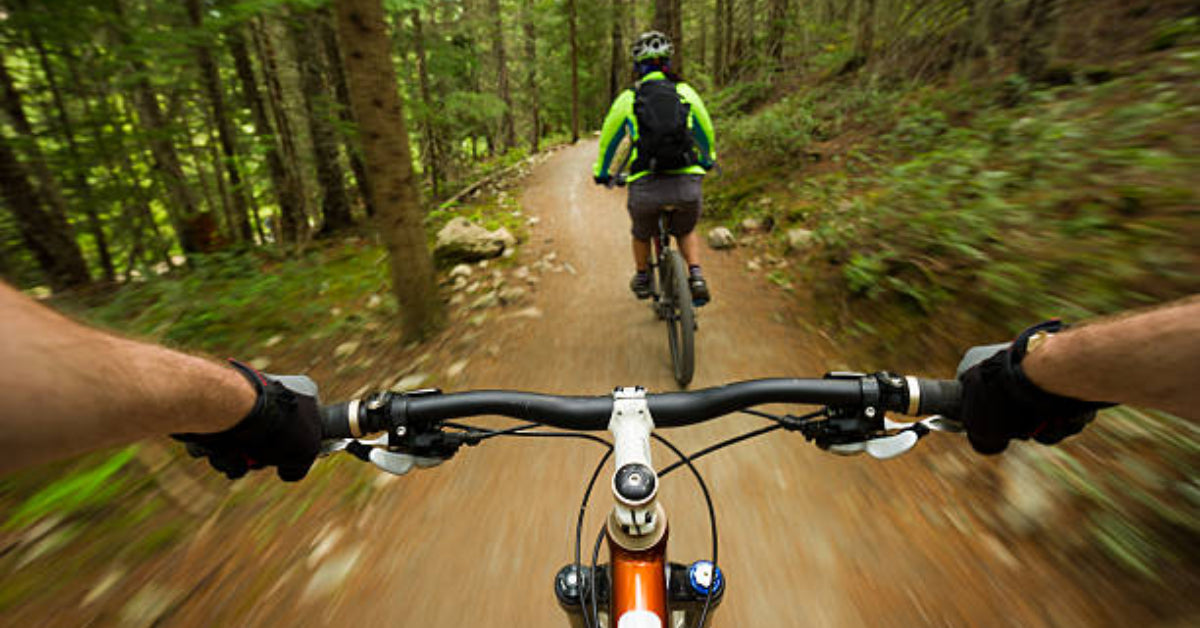 An image of a mountain bike about to go downhill mountain biking.